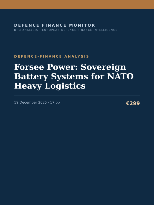 Cover of the DFM report “Forsee Power: Sovereign Battery Systems for NATO Heavy Logistics” — Defence-Finance Analysis, 17-page PDF
