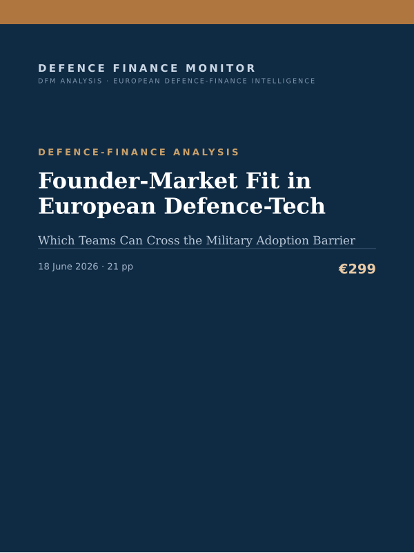 Cover of the DFM report “Founder-Market Fit in European Defence-Tech” — Defence-Finance Analysis, 21-page PDF