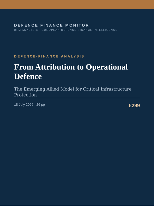 Cover of the DFM report “From Attribution to Operational Defence” — Defence-Finance Analysis, 26-page PDF