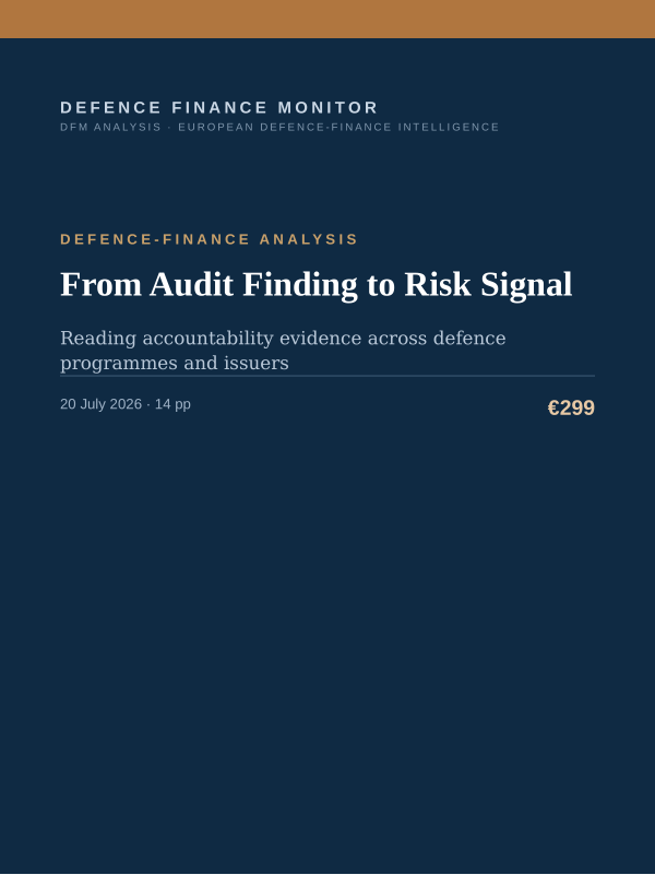 Cover of the DFM report “From Audit Finding to Risk Signal” — Defence-Finance Analysis, 14-page PDF