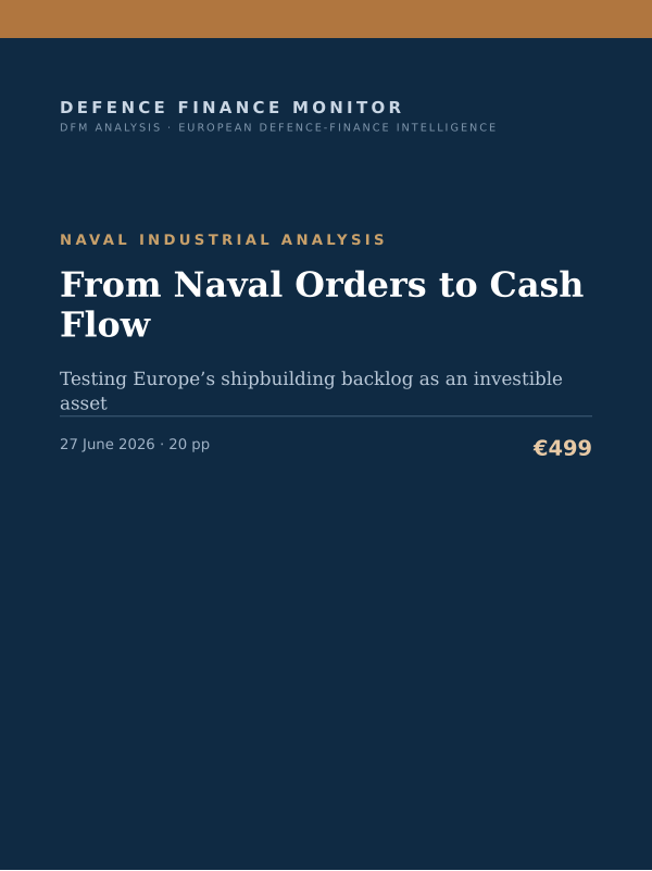Cover of the DFM report “From Naval Orders to Cash Flow” — Naval Industrial Analysis, 20-page PDF