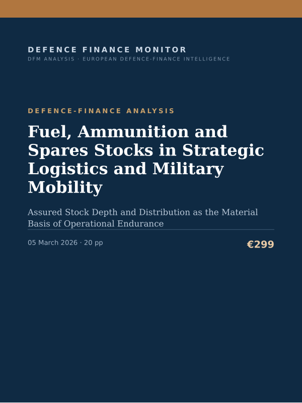 Cover of the DFM report “Fuel, Ammunition and Spares Stocks in Strategic Logistics and Military Mobility” — Defence-Finance Analysis, 20-page PDF