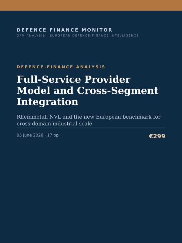Cover of the DFM report “Full-Service Provider Model and Cross-Segment Integration” — Defence-Finance Analysis, 17-page PDF