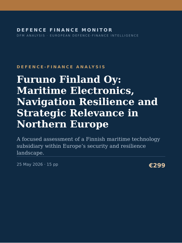 Cover of the DFM report “Furuno Finland Oy: Maritime Electronics, Navigation Resilience and Strategic Relevance in Northern Europe” — Defence-Finance Analysis, 15-page PDF