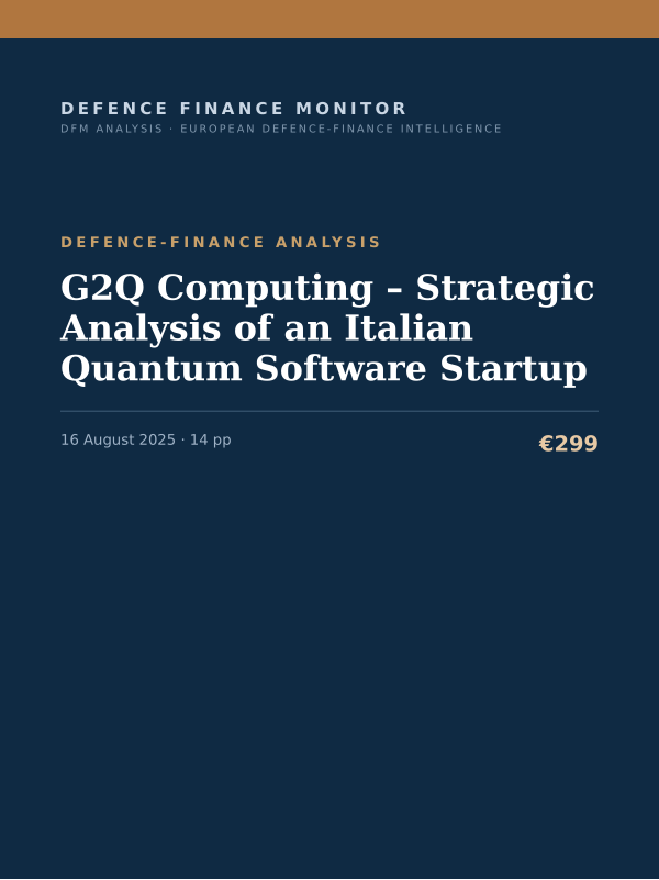 Cover of the DFM report “G2Q Computing – Strategic Analysis of an Italian Quantum Software Startup” — Defence-Finance Analysis, 14-page PDF