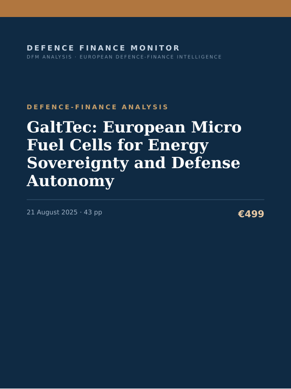 Cover of the DFM report “GaltTec: European Micro Fuel Cells for Energy Sovereignty and Defense Autonomy” — Defence-Finance Analysis, 43-page PDF