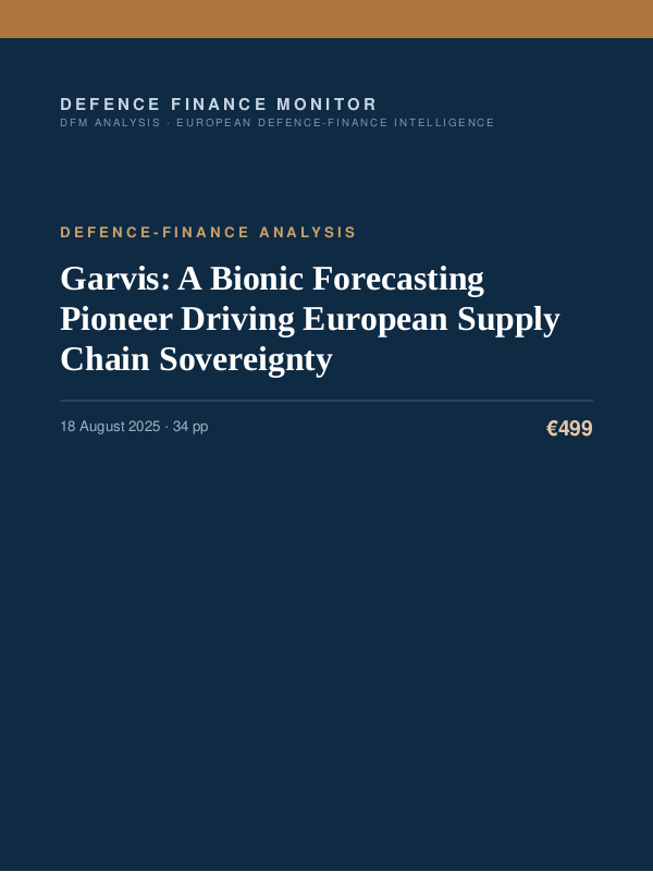 Cover of the DFM report “Garvis: A Bionic Forecasting Pioneer Driving European Supply Chain Sovereignty” — Defence-Finance Analysis, 34-page PDF