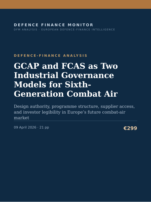 Cover of the DFM report “GCAP and FCAS as Two Industrial Governance Models for Sixth-Generation Combat Air” — Defence-Finance Analysis, 21-page PDF