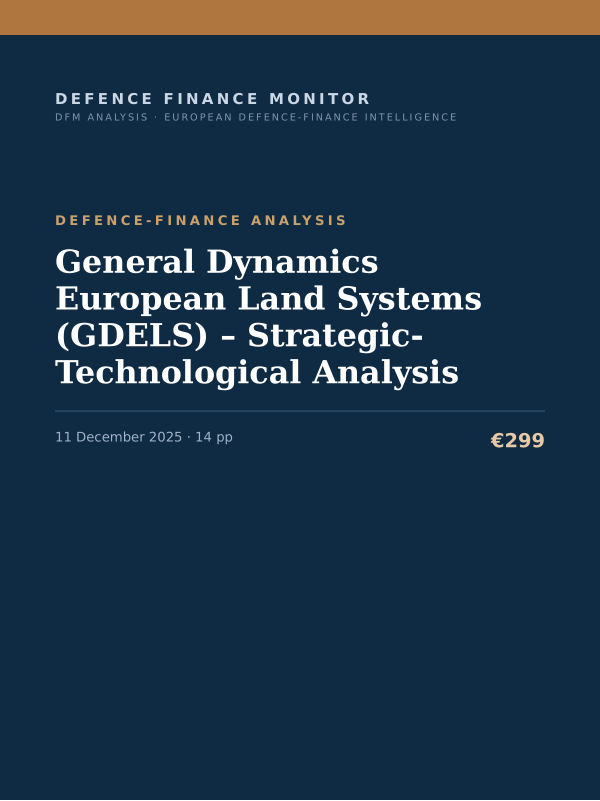 Cover of the DFM report “General Dynamics European Land Systems (GDELS) – Strategic-Technological Analysis” — Defence-Finance Analysis, 14-page PDF