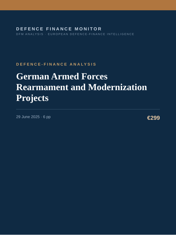 Cover of the DFM report “German Armed Forces Rearmament and Modernization Projects” — Defence-Finance Analysis, 6-page PDF