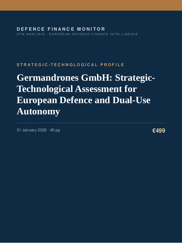 Cover of the DFM report “Germandrones GmbH: Strategic-Technological Assessment for European Defence and Dual-Use Autonomy” — Strategic-Technological Profile, 40-page PDF