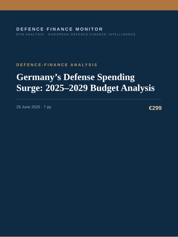 Cover of the DFM report “Germany’s Defense Spending Surge: 2025–2029 Budget Analysis” — Defence-Finance Analysis, 7-page PDF