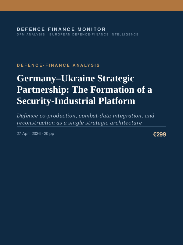Cover of the DFM report “Germany–Ukraine Strategic Partnership: The Formation of a Security-Industrial Platform” — Defence-Finance Analysis, 20-page PDF