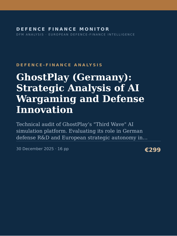 Cover of the DFM report “GhostPlay (Germany): Strategic Analysis of AI Wargaming and Defense Innovation” — Defence-Finance Analysis, 16-page PDF