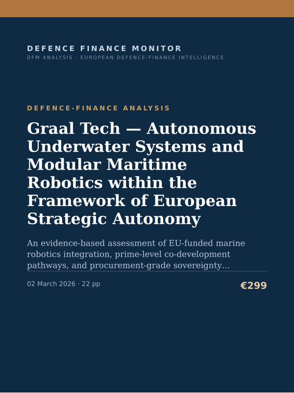Cover of the DFM report “Graal Tech — Autonomous Underwater Systems and Modular Maritime Robotics within the Framework of European Strategic Autonomy” — Defence-Finance Analysis, 22-page PDF