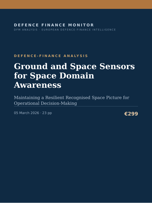Cover of the DFM report “Ground and Space Sensors for Space Domain Awareness” — Defence-Finance Analysis, 23-page PDF