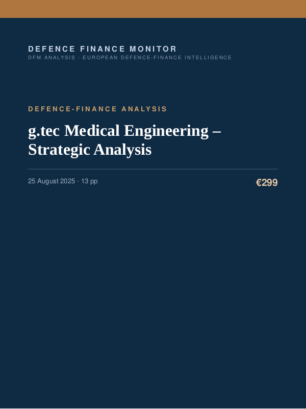 Cover of the DFM report “g.tec Medical Engineering – Strategic Analysis” — Defence-Finance Analysis, 13-page PDF