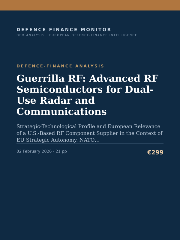 Cover of the DFM report “Guerrilla RF: Advanced RF Semiconductors for Dual-Use Radar and Communications” — Defence-Finance Analysis, 21-page PDF