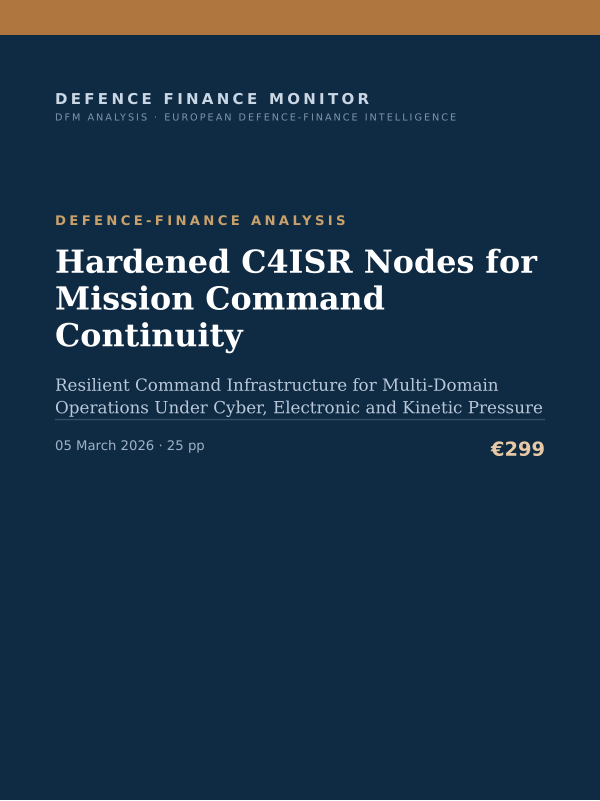 Cover of the DFM report “Hardened C4ISR Nodes for Mission Command Continuity” — Defence-Finance Analysis, 25-page PDF