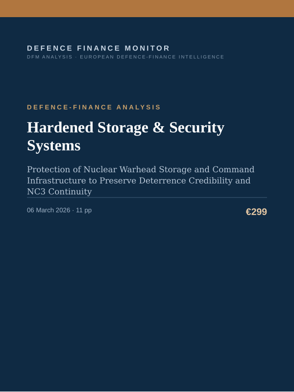 Cover of the DFM report “Hardened Storage & Security Systems” — Defence-Finance Analysis, 11-page PDF