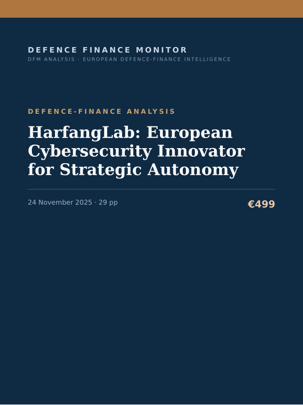 Cover of the DFM report “HarfangLab: European Cybersecurity Innovator for Strategic Autonomy” — Defence-Finance Analysis, 29-page PDF