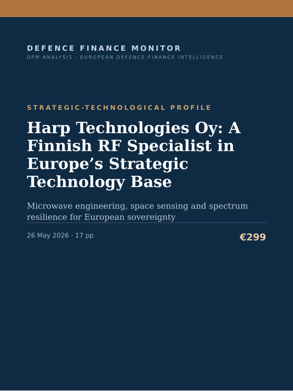 Cover of the DFM report “Harp Technologies Oy: A Finnish RF Specialist in Europe’s Strategic Technology Base” — Strategic-Technological Profile, 17-page PDF