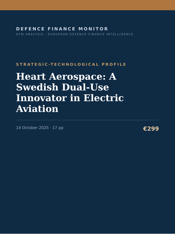 Cover of the DFM report “Heart Aerospace: A Swedish Dual-Use Innovator in Electric Aviation” — Strategic-Technological Profile, 17-page PDF