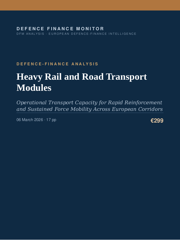 Cover of the DFM report “Heavy Rail and Road Transport Modules” — Defence-Finance Analysis, 17-page PDF