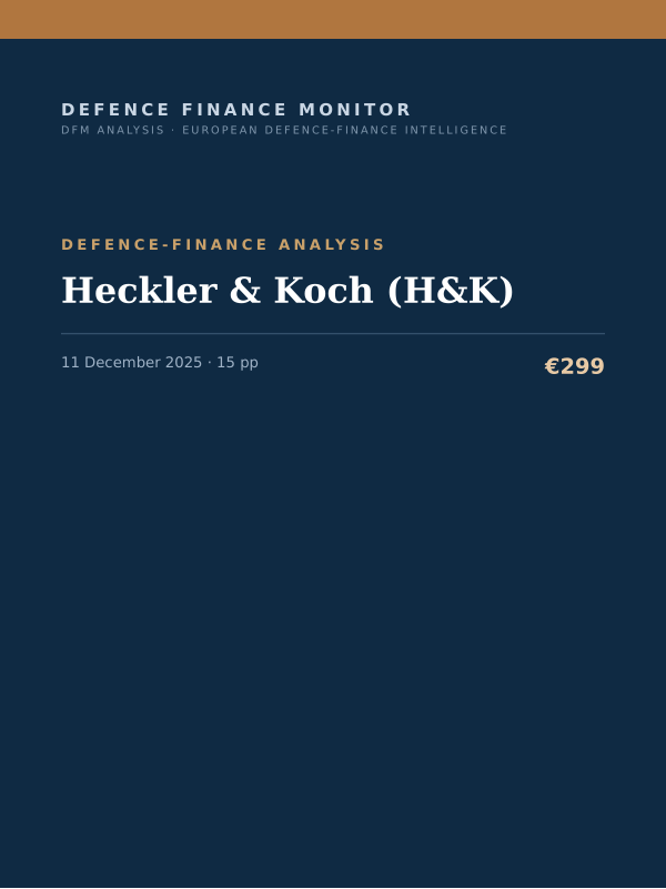 Cover of the DFM report “Heckler & Koch (H&K)” — Defence-Finance Analysis, 15-page PDF