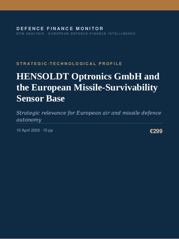 Cover of the DFM report “HENSOLDT Optronics GmbH and the European Missile-Survivability Sensor Base” — Strategic-Technological Profile, 15-page PDF
