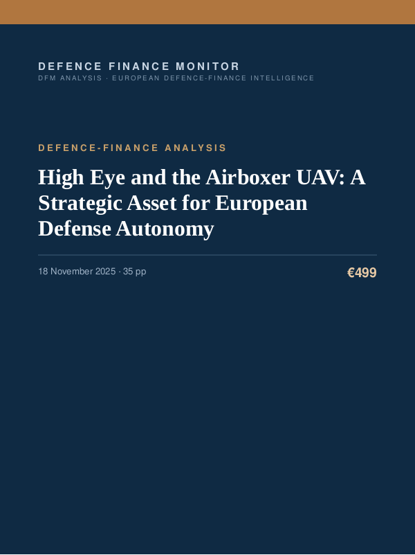 Cover of the DFM report “High Eye and the Airboxer UAV: A Strategic Asset for European Defense Autonomy” — Defence-Finance Analysis, 35-page PDF