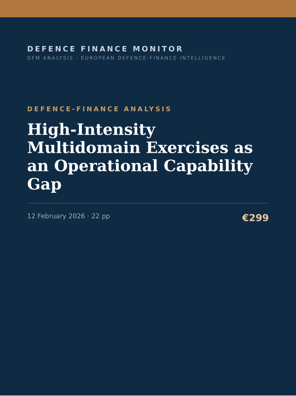 Cover of the DFM report “High-Intensity Multidomain Exercises as an Operational Capability Gap” — Defence-Finance Analysis, 22-page PDF