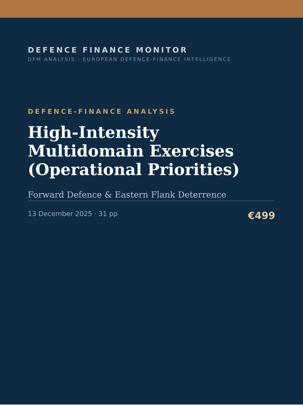 Cover of the DFM report “High-Intensity Multidomain Exercises (Operational Priorities)” — Defence-Finance Analysis, 31-page PDF