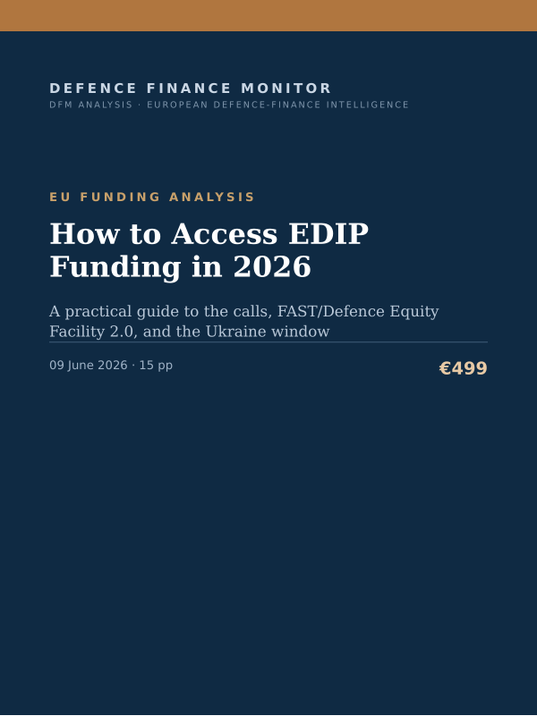 Cover of the DFM report “How to Access EDIP Funding in 2026” — Eu Funding Analysis, 15-page PDF