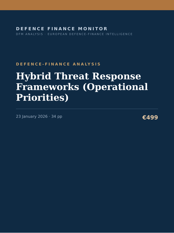 Cover of the DFM report “Hybrid Threat Response Frameworks (Operational Priorities)” — Defence-Finance Analysis, 34-page PDF