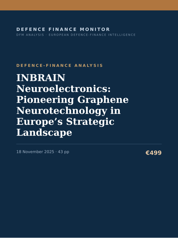 Cover of the DFM report “INBRAIN Neuroelectronics: Pioneering Graphene Neurotechnology in Europe’s Strategic Landscape” — Defence-Finance Analysis, 43-page PDF
