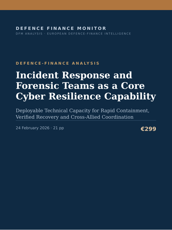 Cover of the DFM report “Incident Response and Forensic Teams as a Core Cyber Resilience Capability” — Defence-Finance Analysis, 21-page PDF