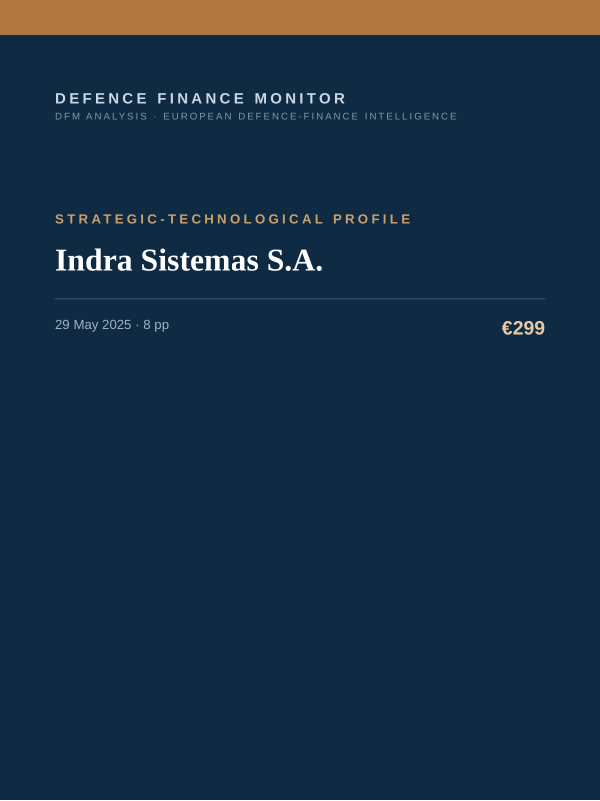 Cover of the DFM report “Indra Sistemas S.A.” — Strategic-Technological Profile, 8-page PDF