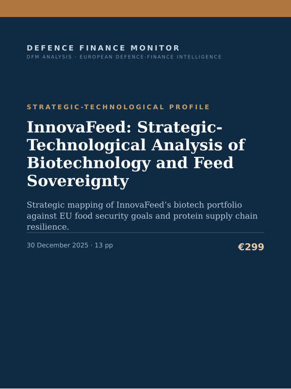 Cover of the DFM report “InnovaFeed: Strategic-Technological Analysis of Biotechnology and Feed Sovereignty” — Strategic-Technological Profile, 13-page PDF