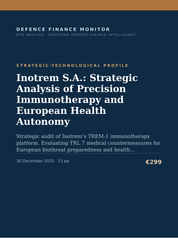 Cover of the DFM report “Inotrem S.A.: Strategic Analysis of Precision Immunotherapy and European Health Autonomy” — Strategic-Technological Profile, 13-page PDF