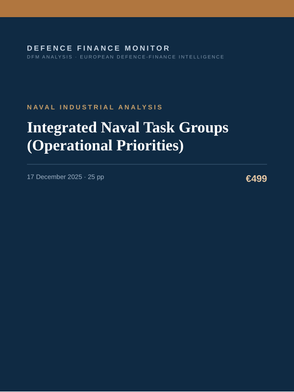 Cover of the DFM report “Integrated Naval Task Groups (Operational Priorities)” — Naval Industrial Analysis, 25-page PDF