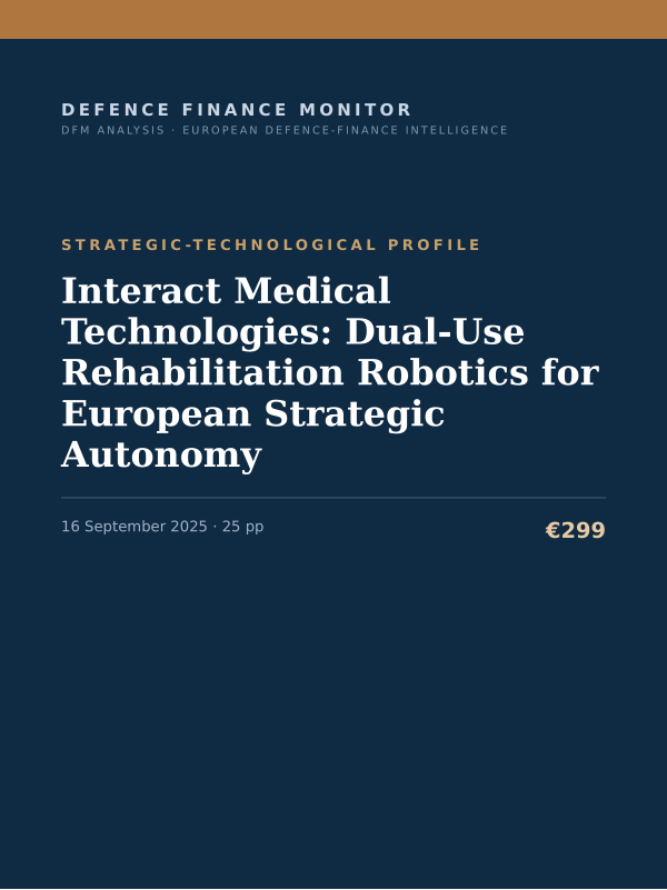 Cover of the DFM report “Interact Medical Technologies: Dual-Use Rehabilitation Robotics for European Strategic Autonomy” — Strategic-Technological Profile, 25-page PDF