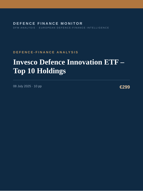 Cover of the DFM report “Invesco Defence Innovation ETF – Top 10 Holdings” — Defence-Finance Analysis, 10-page PDF