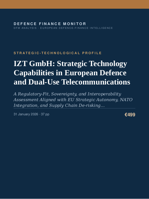 Cover of the DFM report “IZT GmbH: Strategic Technology Capabilities in European Defence and Dual-Use Telecommunications” — Strategic-Technological Profile, 37-page PDF