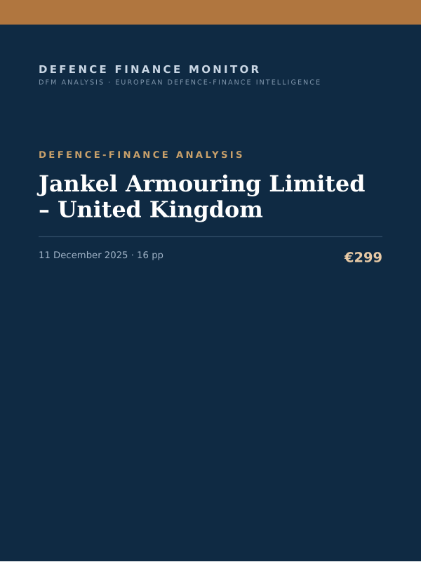 Cover of the DFM report “Jankel Armouring Limited – United Kingdom” — Defence-Finance Analysis, 16-page PDF