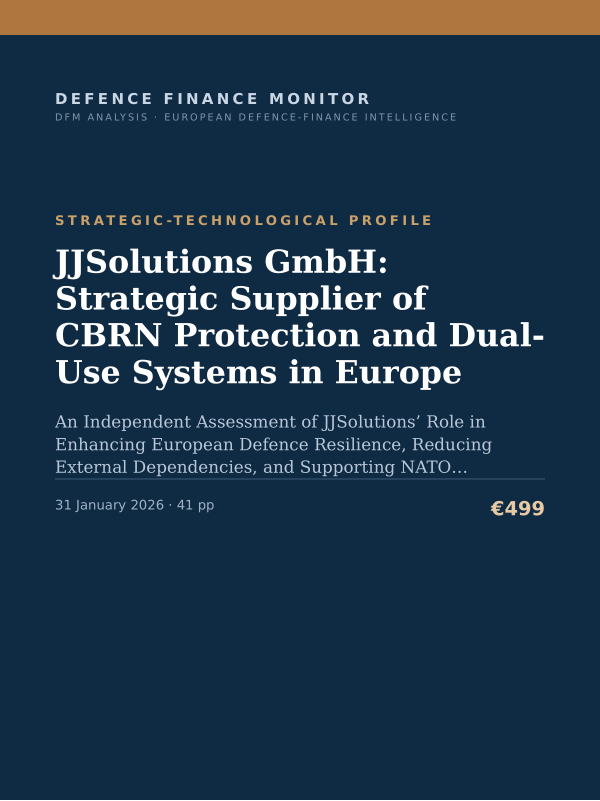 Cover of the DFM report “JJSolutions GmbH: Strategic Supplier of CBRN Protection and Dual-Use Systems in Europe” — Strategic-Technological Profile, 41-page PDF