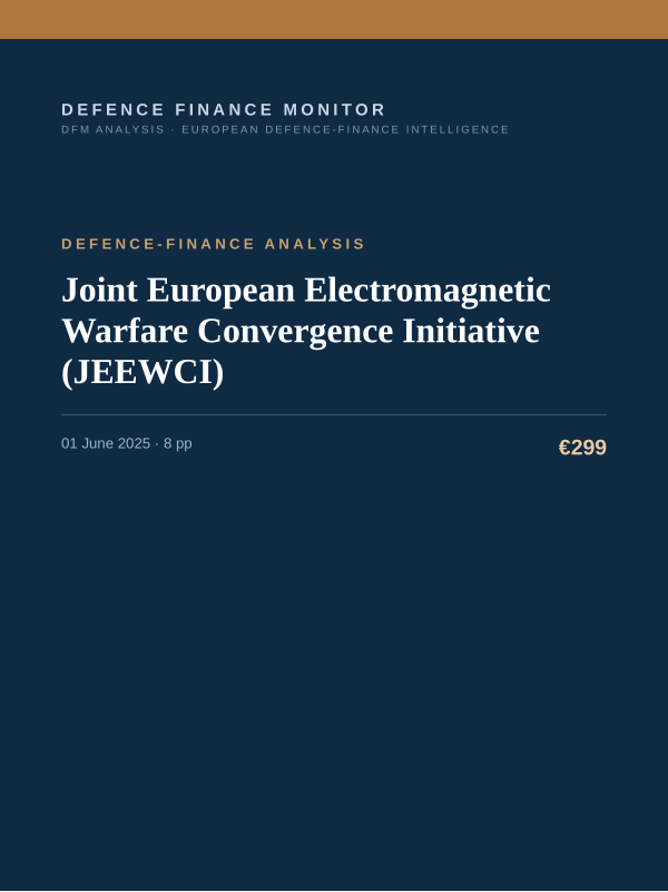 Cover of the DFM report “Joint European Electromagnetic Warfare Convergence Initiative (JEEWCI)” — Defence-Finance Analysis, 8-page PDF