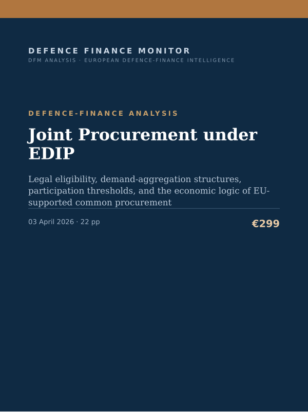 Cover of the DFM report “Joint Procurement under EDIP” — Defence-Finance Analysis, 22-page PDF
