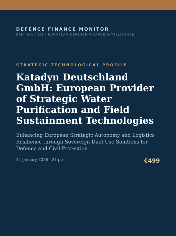 Cover of the DFM report “Katadyn Deutschland GmbH: European Provider of Strategic Water Purification and Field Sustainment Technologies” — Strategic-Technological Profile, 27-page PDF