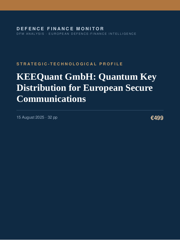 Cover of the DFM report “KEEQuant GmbH: Quantum Key Distribution for European Secure Communications” — Strategic-Technological Profile, 32-page PDF